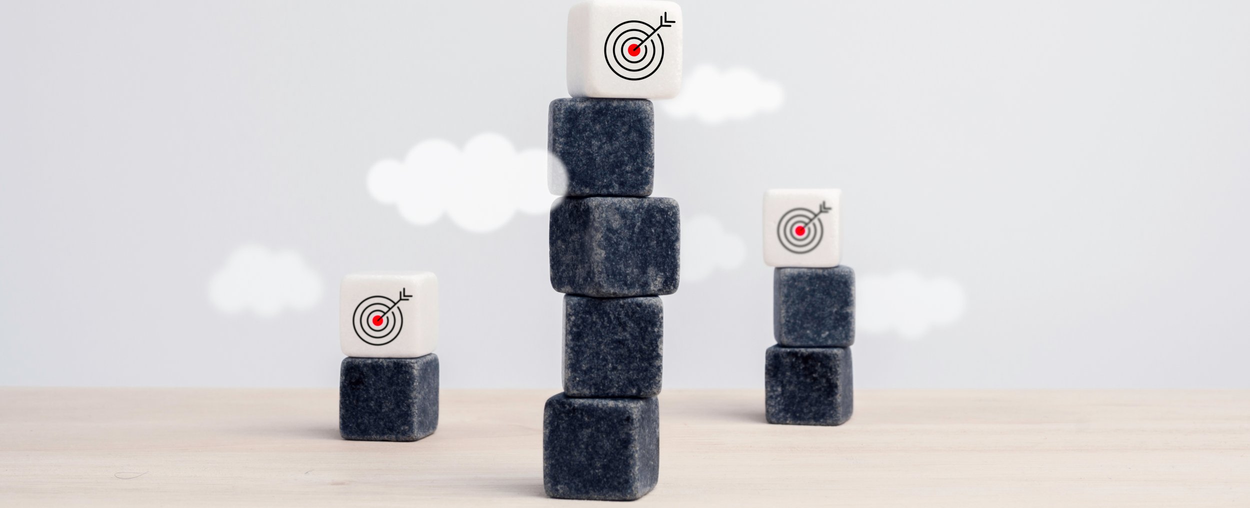 a picture of targets on block-shaped pedestals