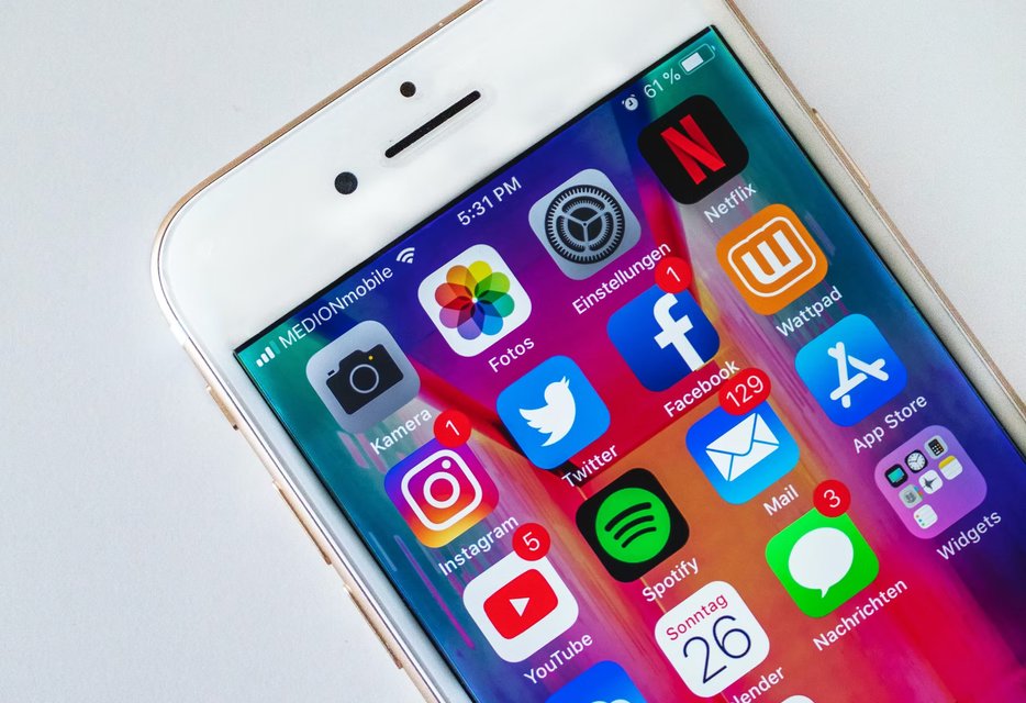 various social media marketing apps on a phone